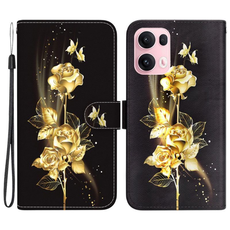 Housse Oppo Reno 13 Pro 5G Papillons Dorés et Roses