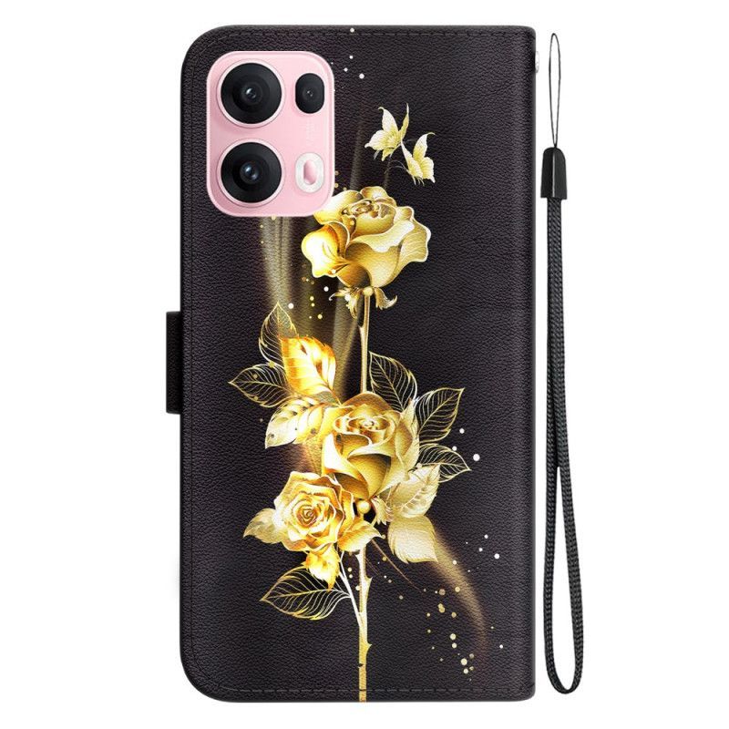 Housse Oppo Reno 13 Pro 5G Papillons Dorés et Roses