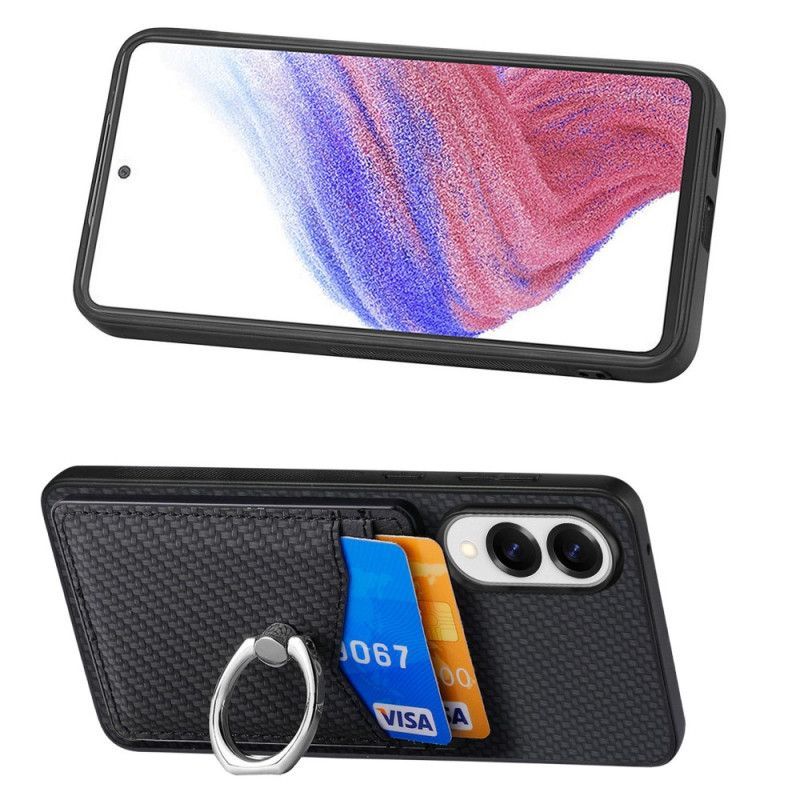 Coque Samsung Galaxy S25 Edge Fibre Carbone avec Porte-cartes et Anneau-Support