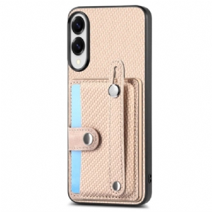 Coque Samsung Galaxy S25 Edge Fibre Carbone avec Porte-Cartes et Sangle-Support