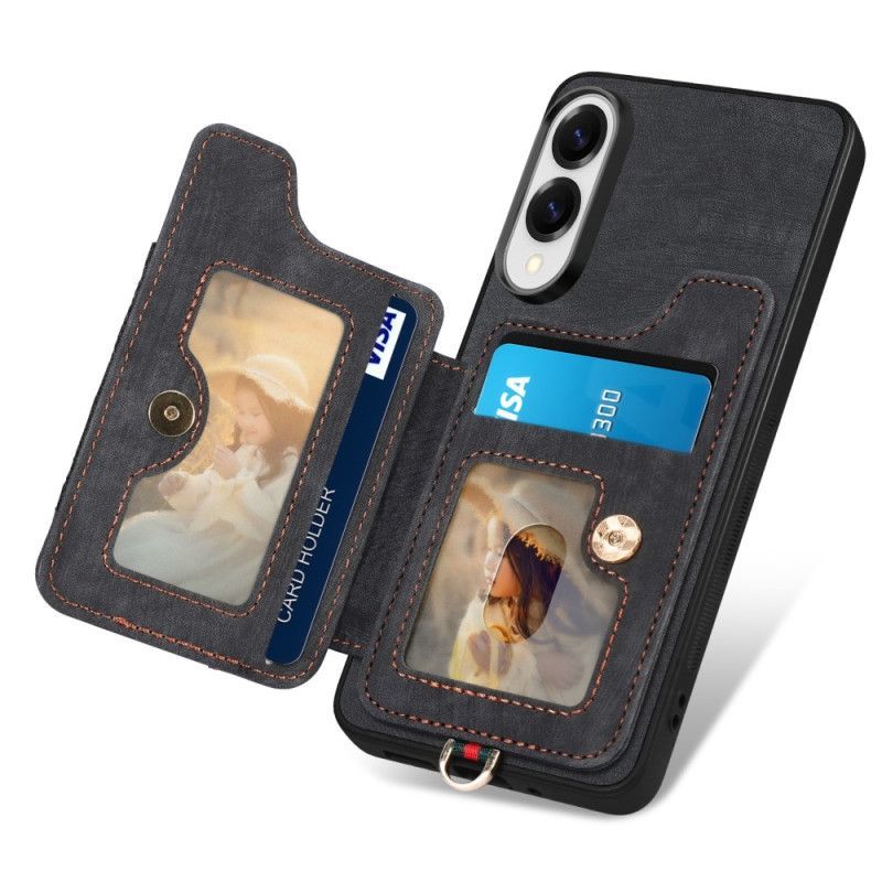 Coque Samsung Galaxy S25 Edge Porte-Cartes RFID Rétro et Lanière