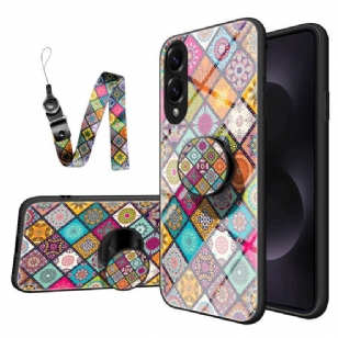 Coque Samsung Galaxy S25 Edge Support et Lanière Motif Patchwork