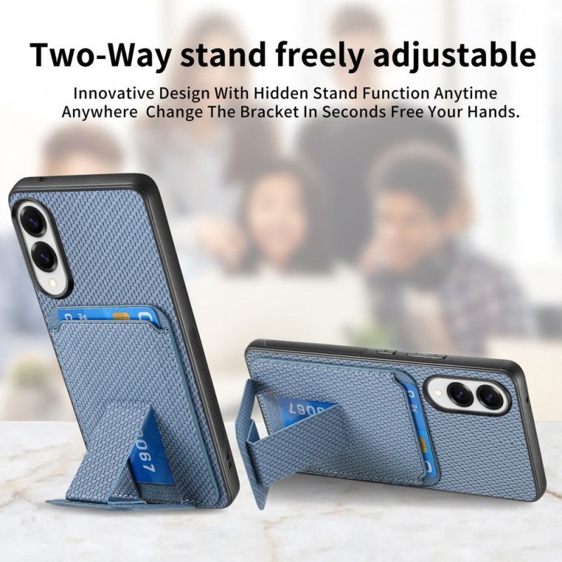 Coque Samsung Galaxy S25 Edge Texture Fibre Carbone Porte-Cartes et Support Intégré