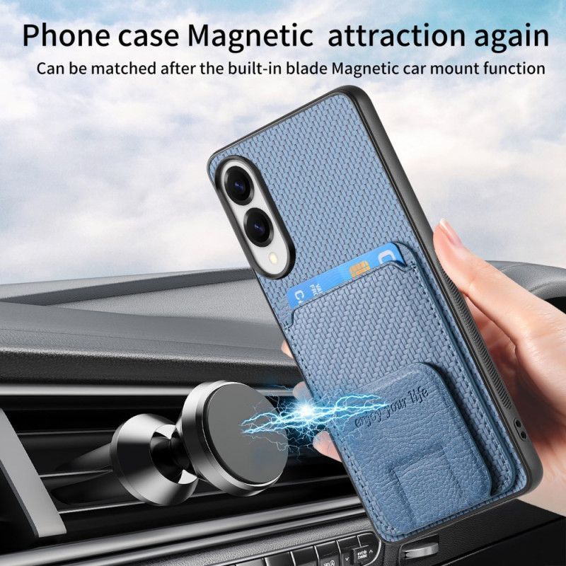 Coque Samsung Galaxy S25 Edge Texture Fibre Carbone Porte-Cartes et Support Intégré