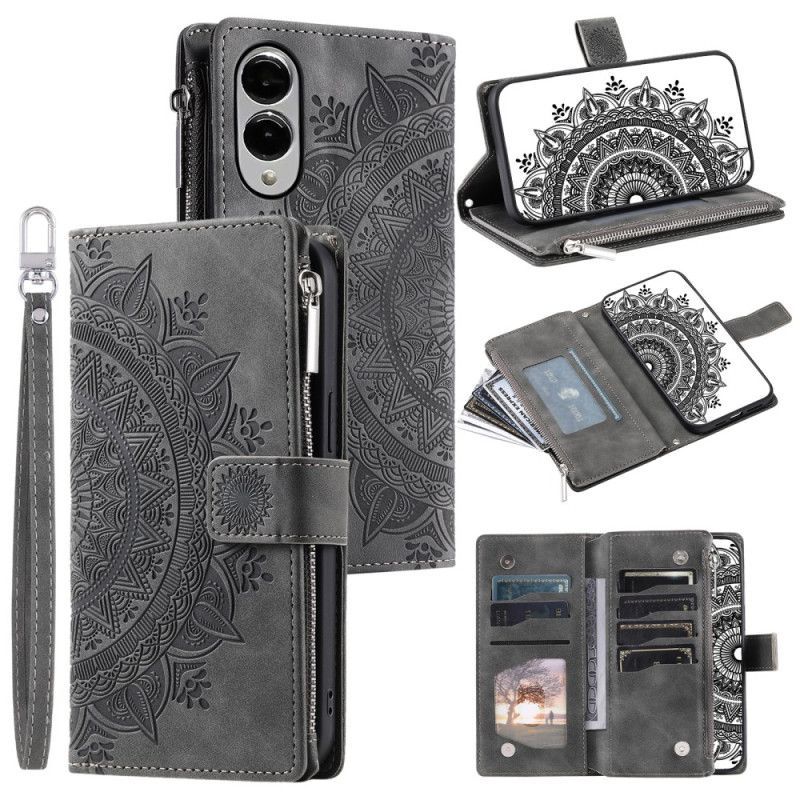 Housse Samsung Galaxy S25 Edge Portefeuille Effet Daim Mandala