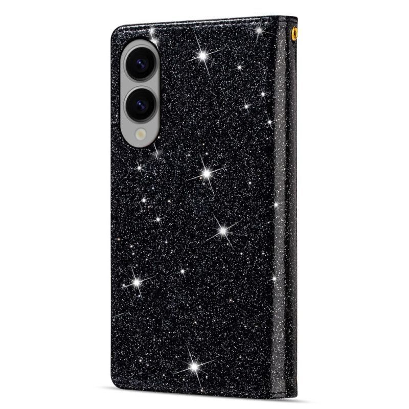 Housse Samsung Galaxy S25 Edge Portefeuille Paillettes à Lanière