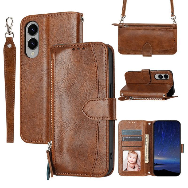 Housse Samsung Galaxy S25 Edge Portefeuille Vintage avec Lanière et Bandoulière