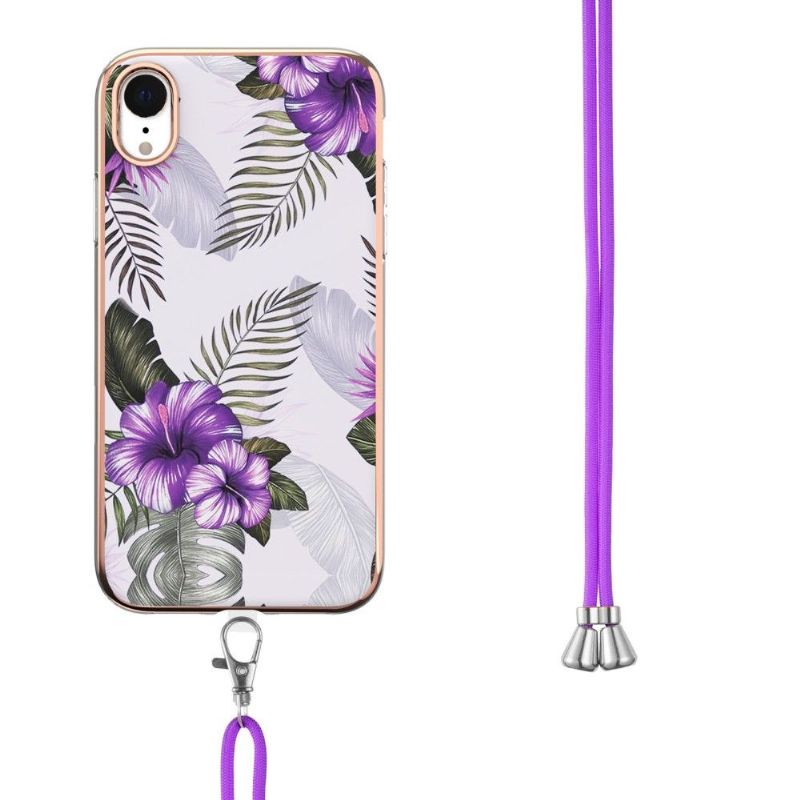 Coque iPhone XR à cordon fleurs exotiques