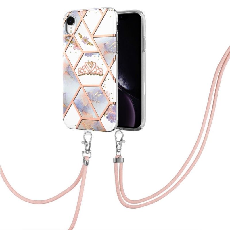 Coque iPhone XR à cordon marbre et couronne