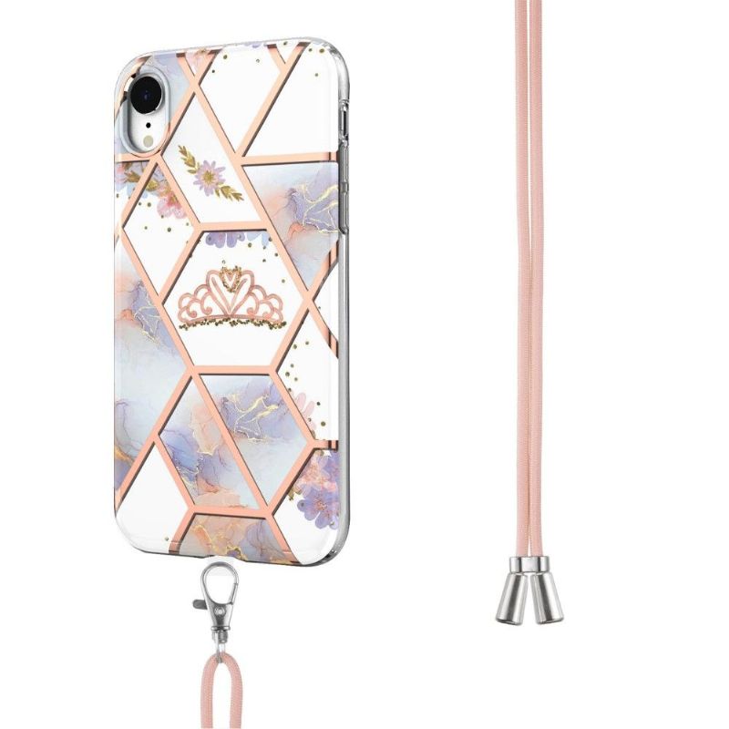 Coque iPhone XR à cordon marbre et couronne