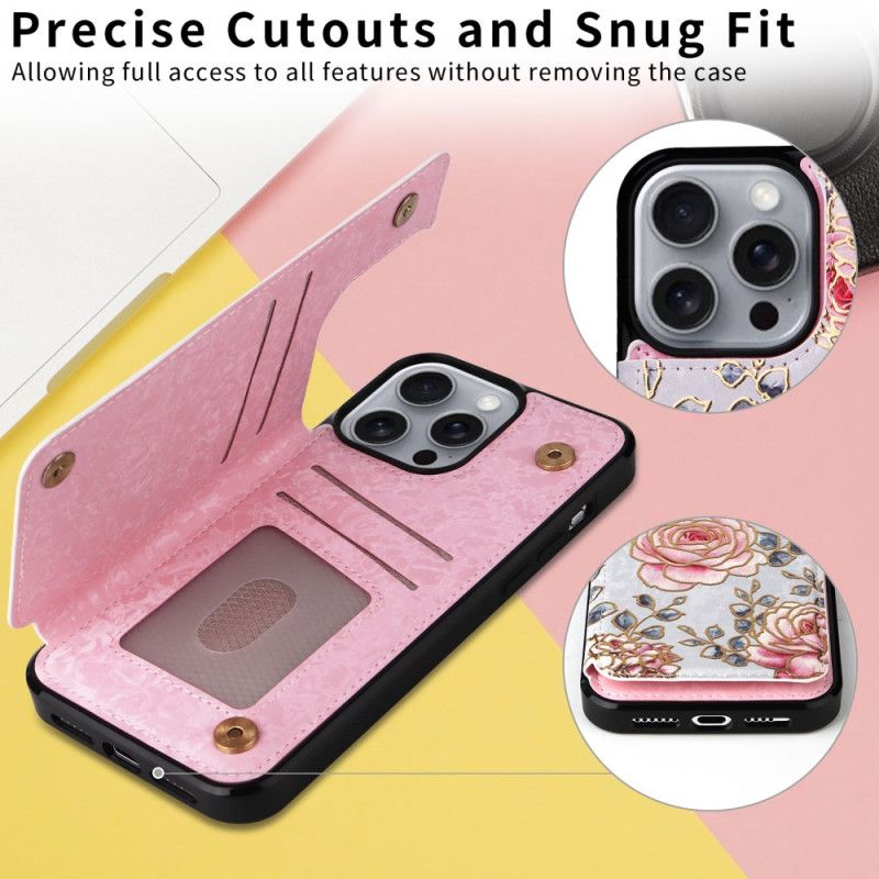 Coque iPhone 16 Pro Max Blocage RFID Porte-Cartes Floral