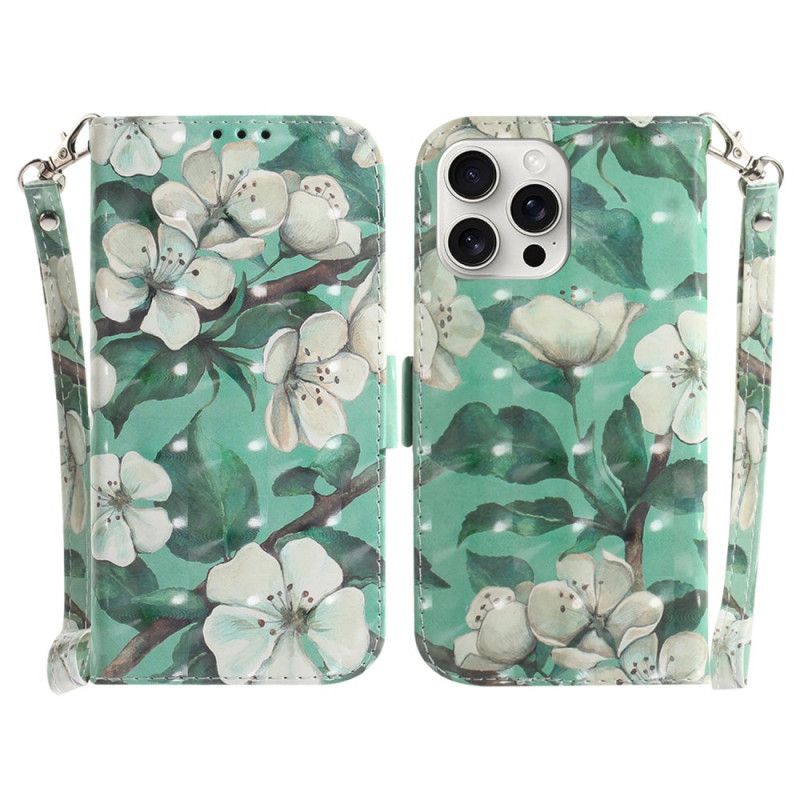Housse iPhone 16 Pro Max Fleurs Aquarelles à Lanière