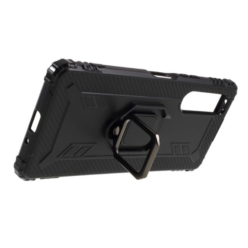 Coque Sony Xperia 1 II Aspect Carbone avec Anneau Support