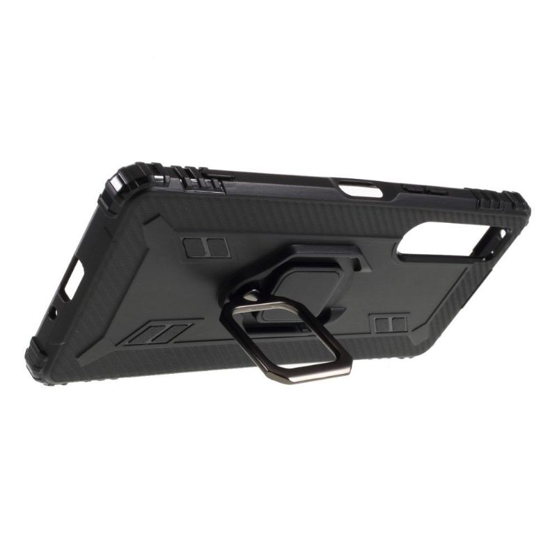 Coque Sony Xperia 1 II Aspect Carbone avec Anneau Support