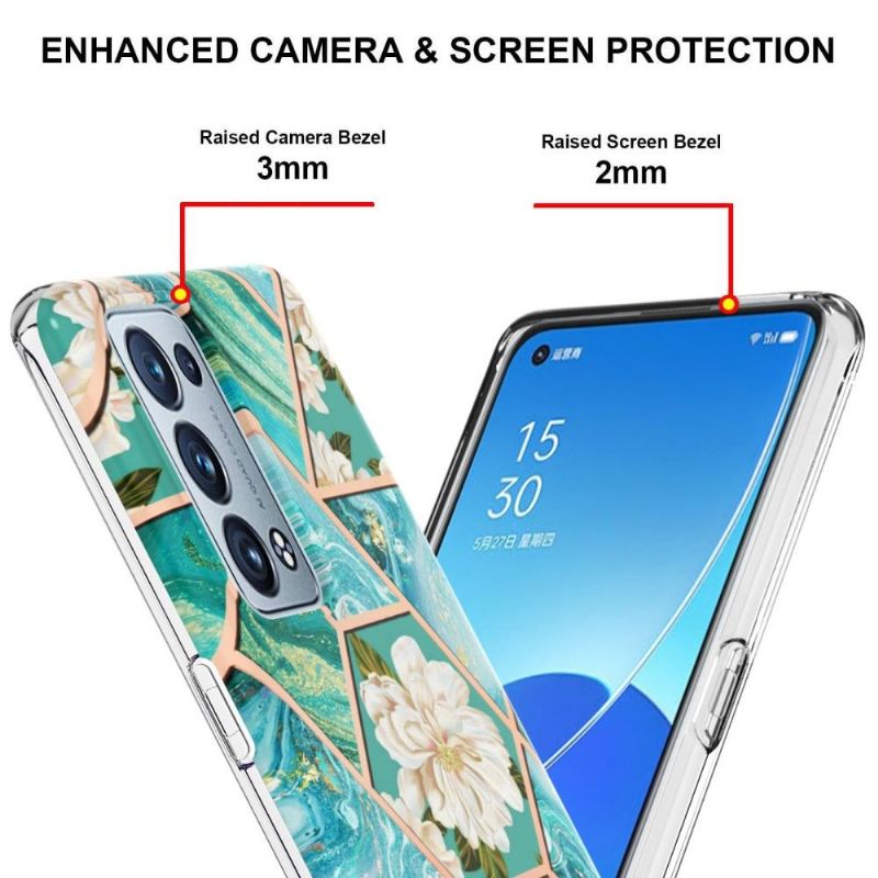 Coque Oppo Reno 6 Pro 5G marbre et fleurs blanches