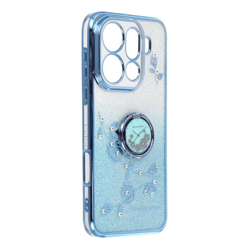 Coque Oppo Find X9 Pro 5G Anneau-Support Fleurs et Strass KADEM