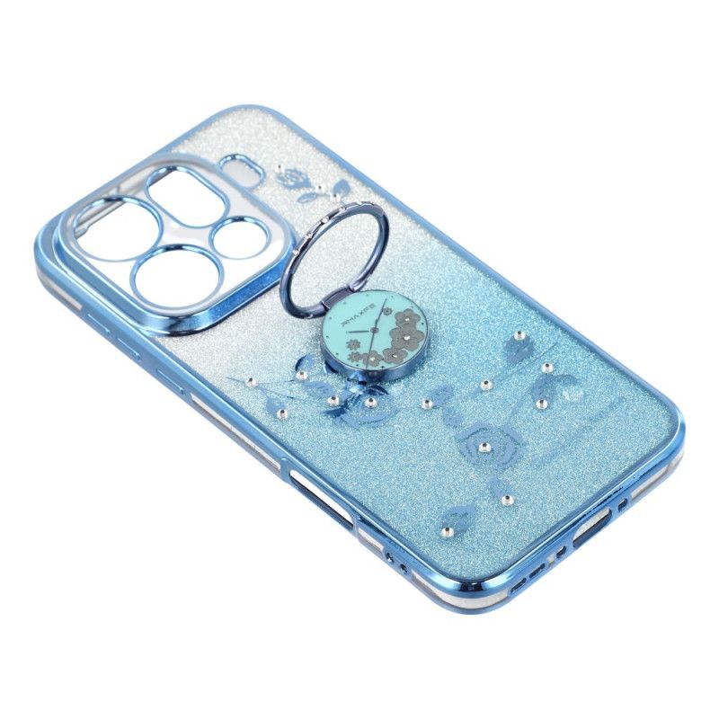 Coque Oppo Find X9 Pro 5G Anneau-Support Fleurs et Strass KADEM