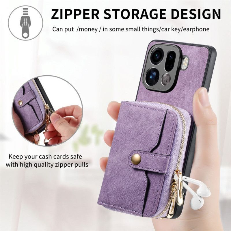 Coque Oppo Find X9 Pro 5G Porte-Cartes Zippé et Bandoulière