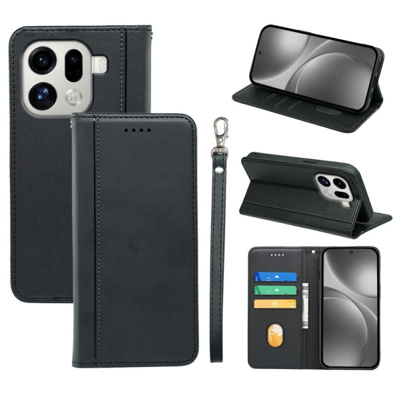 Flip Cover Oppo Find X9 Pro 5G Liseré avec Lanière