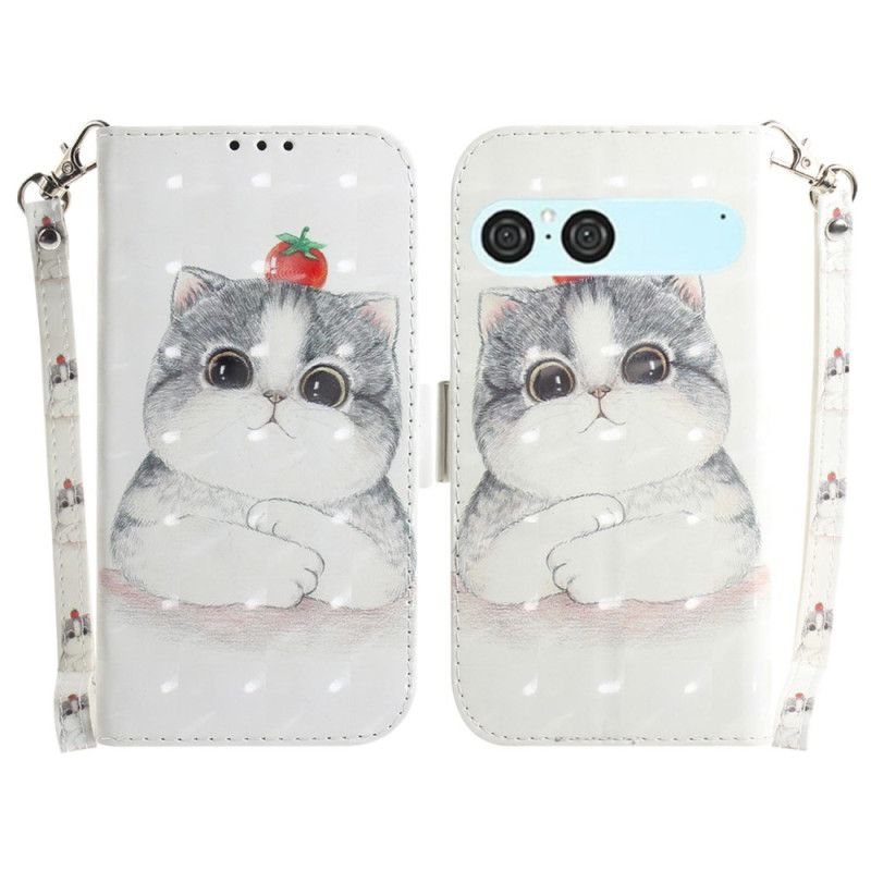 Housse Sony Xperia 10 VII Chat et Fraise à Lanière