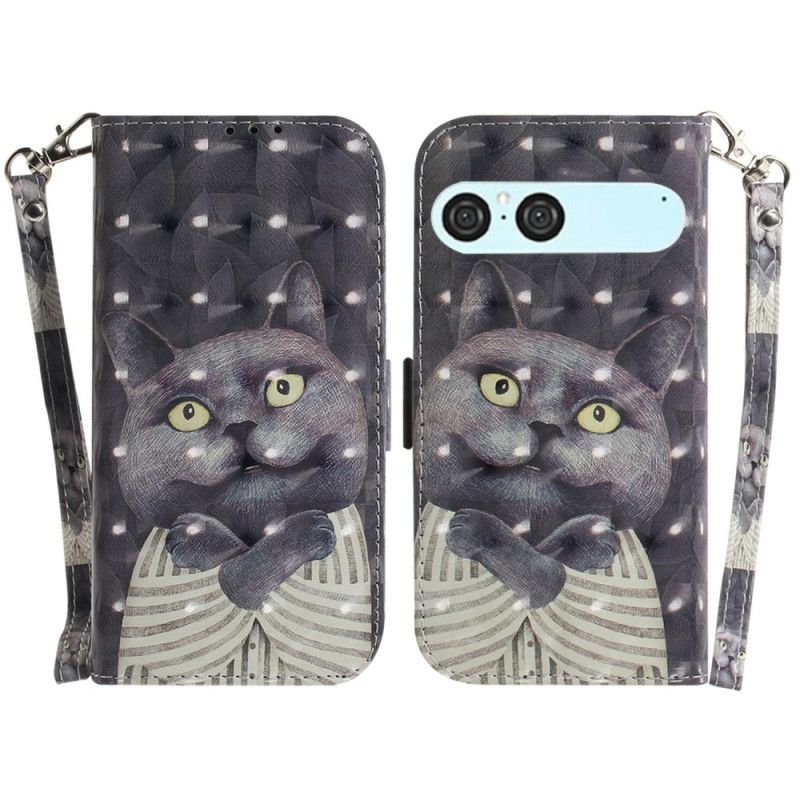 Housse Sony Xperia 10 VII Chat Gris à Lanière