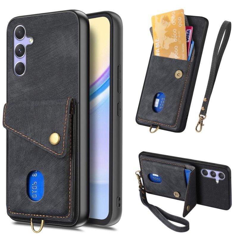 Coque Samsung Galaxy A17 4G / 5G Effet Daim avec Porte-Cartes et Lanière