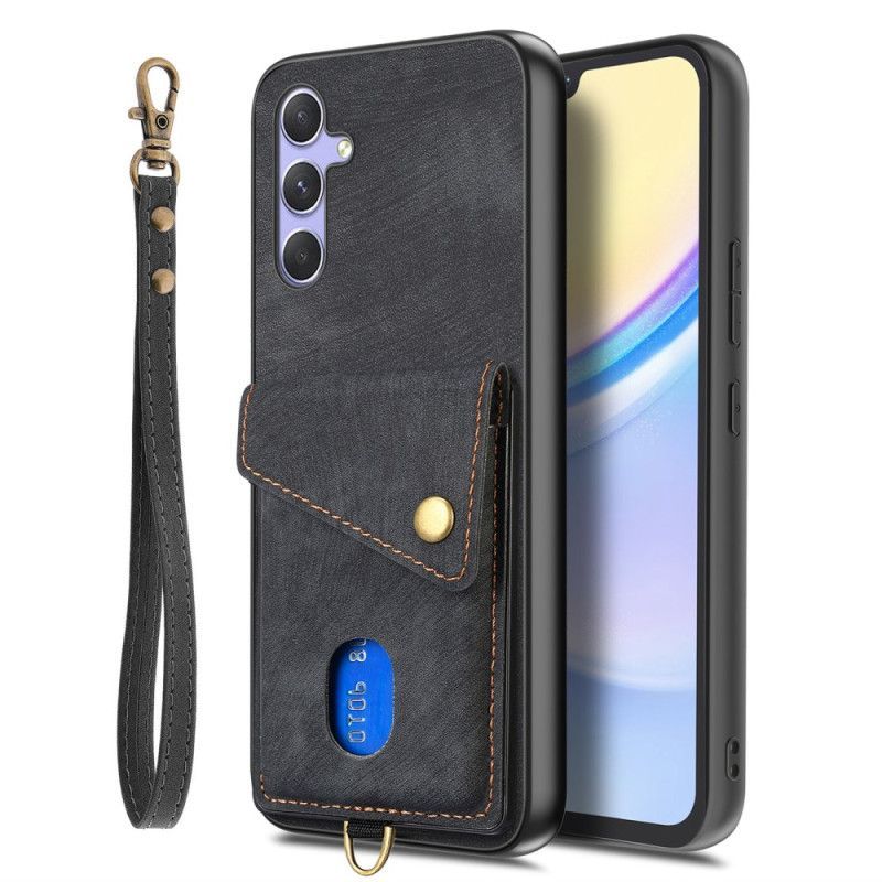 Coque Samsung Galaxy A17 4G / 5G Effet Daim avec Porte-Cartes et Lanière