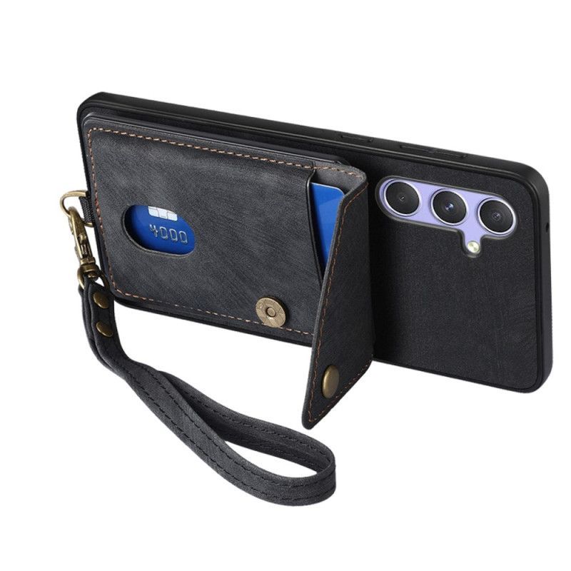 Coque Samsung Galaxy A17 4G / 5G Effet Daim avec Porte-Cartes et Lanière