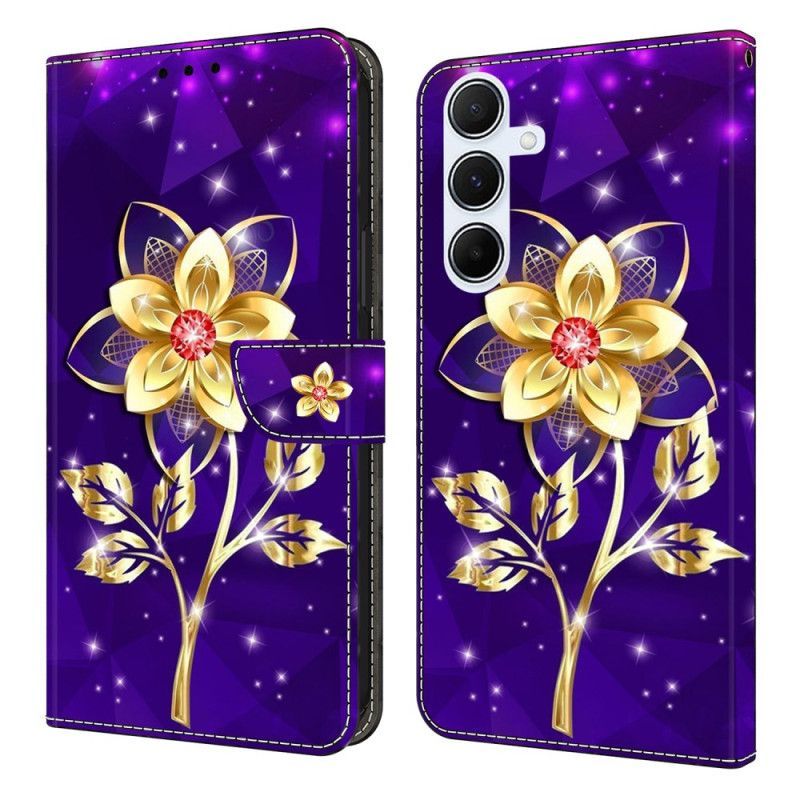 Housse Samsung Galaxy A17 4G / 5G Fleur Dorée sur Fond Violet