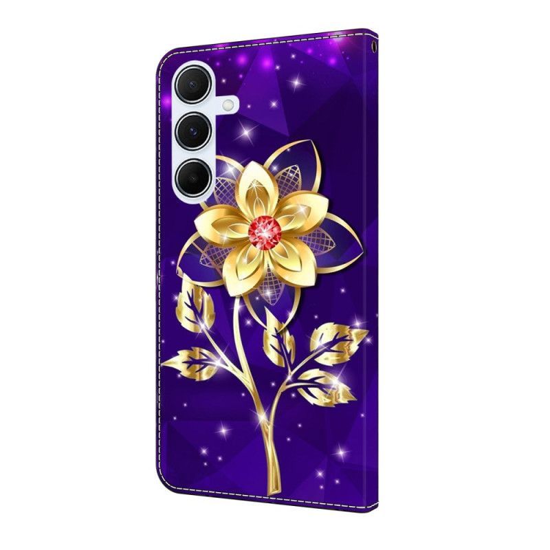Housse Samsung Galaxy A17 4G / 5G Fleur Dorée sur Fond Violet