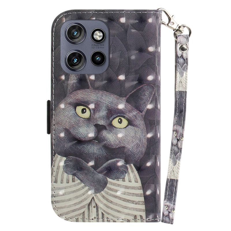Housse Motorola Edge 50 Neo Chat Gris à Lanière