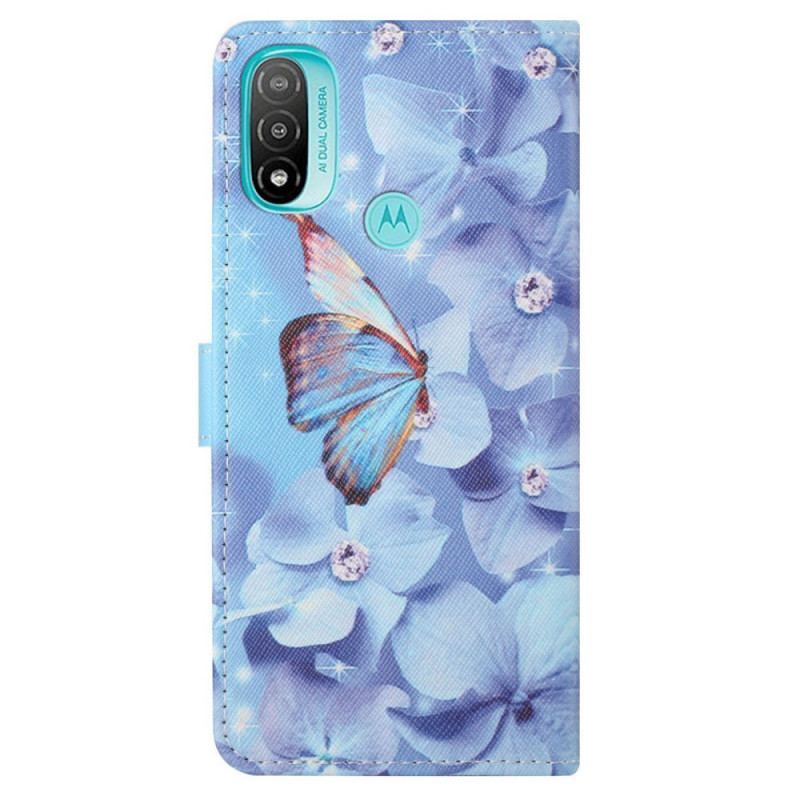 Housse Moto G71 5G Papillons Diamants à Lanière