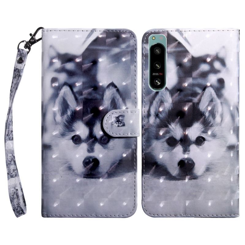 Housse Sony Xperia 5 IV Chien Husky avec Lanière