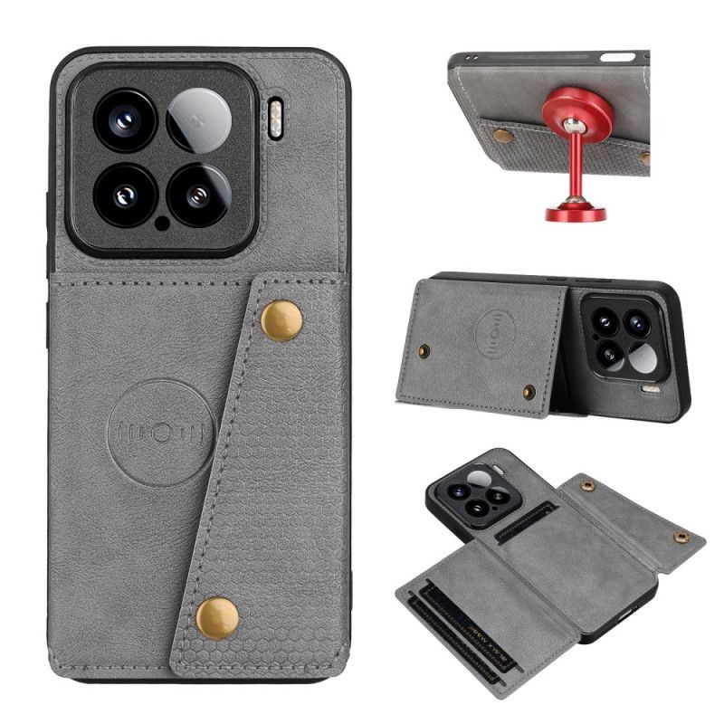 Coque Xiaomi 15 Effet Cuir avec Porte-cartes et Support