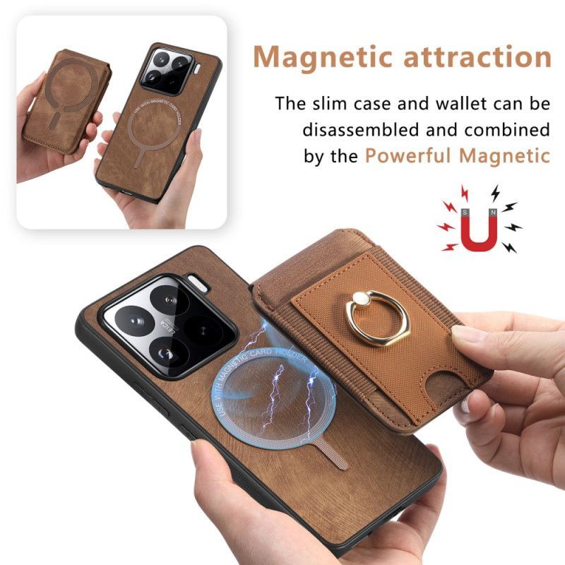 Coque Xiaomi 15 Effet Daim Porte-cartes Détachable et Support