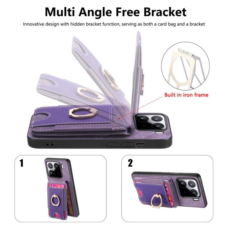 Coque Xiaomi 15 Effet Daim Porte-cartes Détachable et Support