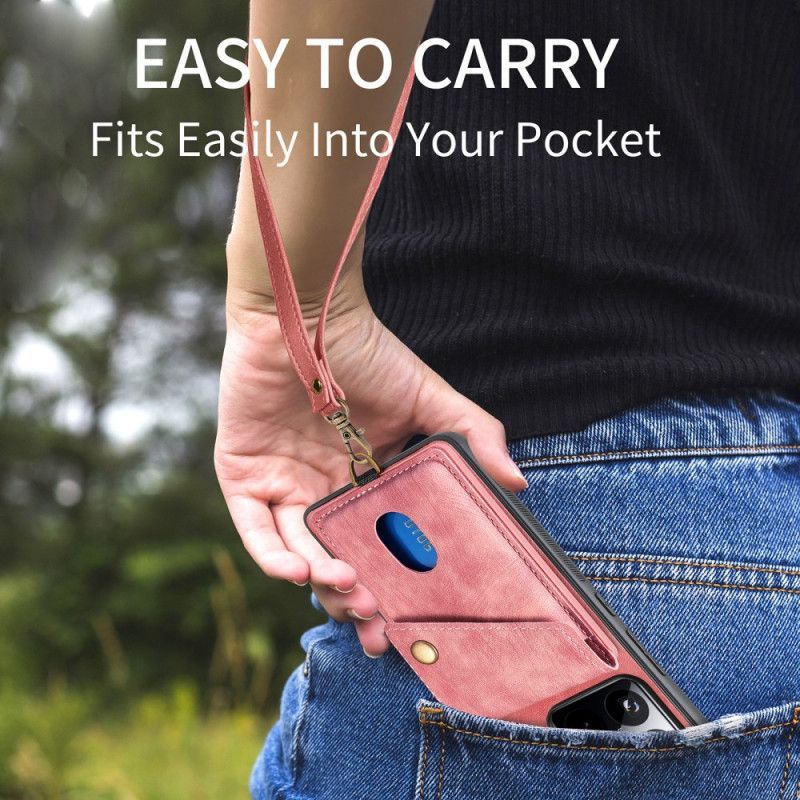 Coque Xiaomi 15 Effet Daim Porte-Cartes et Lanière