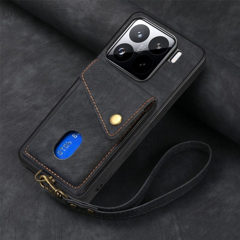 Coque Xiaomi 15 Effet Daim Porte-Cartes et Lanière