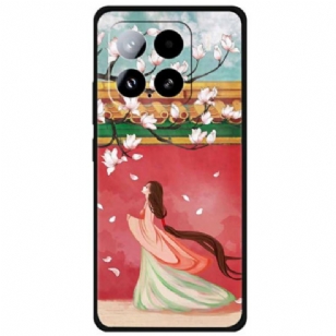 Coque Xiaomi 15 Femme et Fleurs de Pêcher