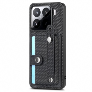 Coque pour Xiaomi 15 Fibre Carbone Porte-Cartse et Sangle