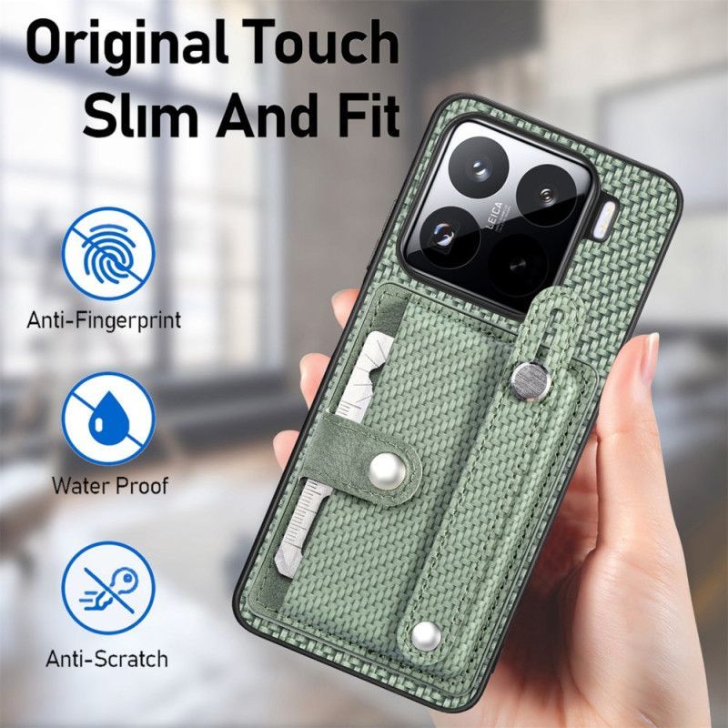 Coque pour Xiaomi 15 Fibre Carbone Porte-Cartse et Sangle