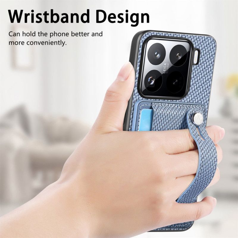 Coque pour Xiaomi 15 Fibre Carbone Porte-Cartse et Sangle