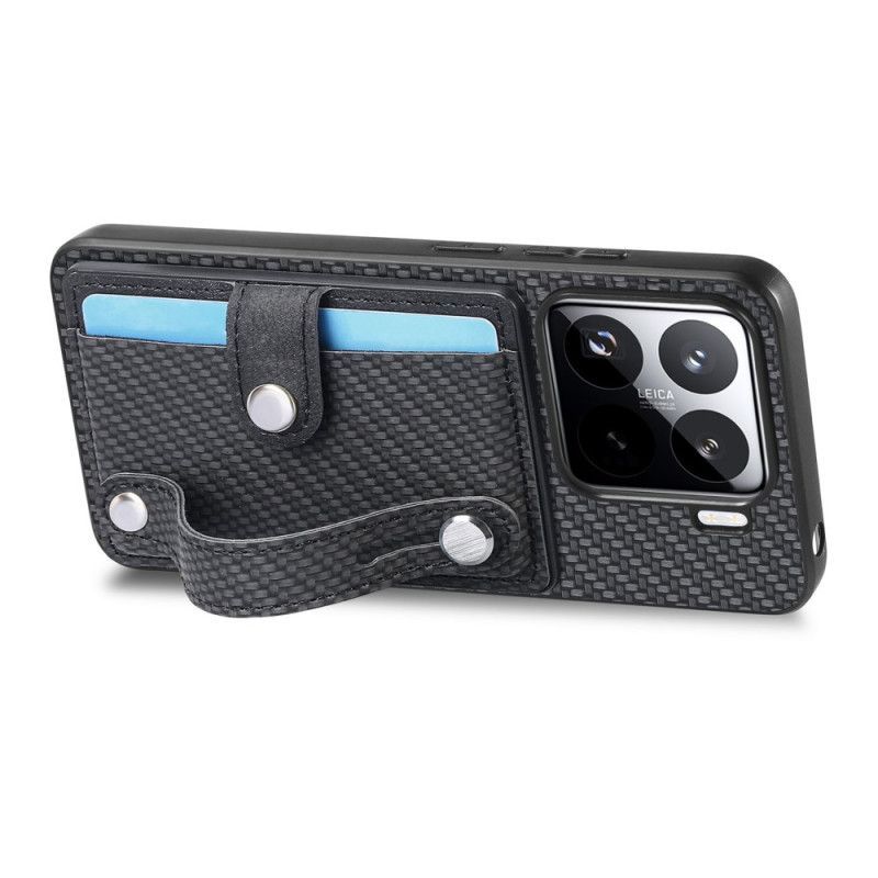 Coque pour Xiaomi 15 Fibre Carbone Porte-Cartse et Sangle