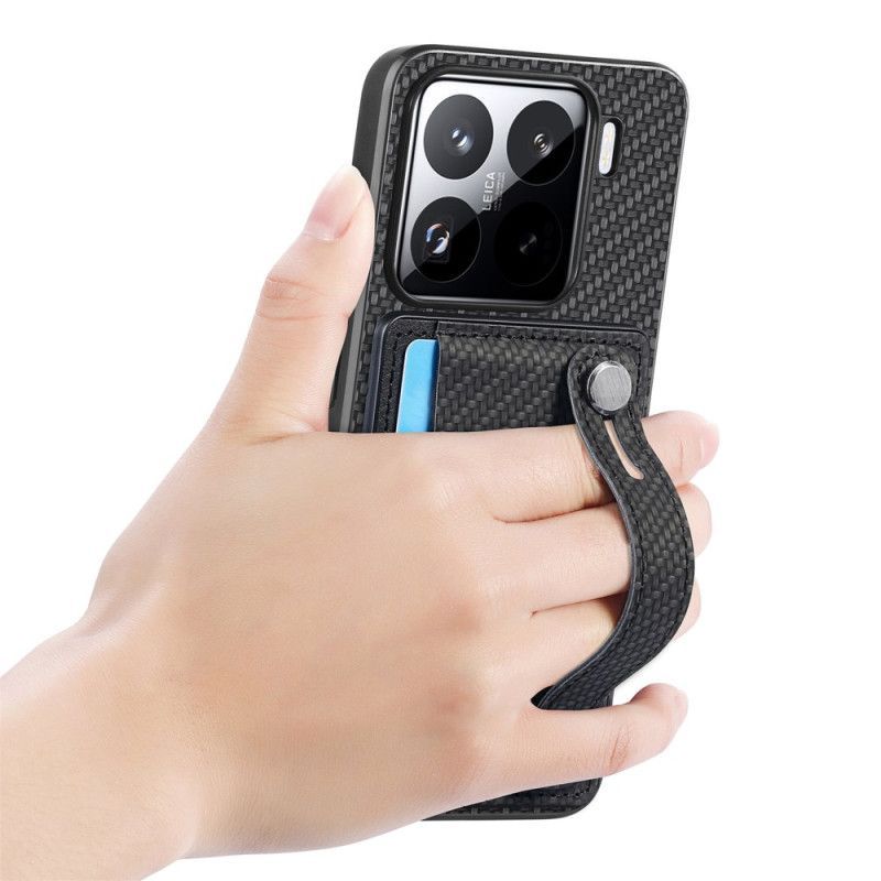 Coque pour Xiaomi 15 Fibre Carbone Porte-Cartse et Sangle