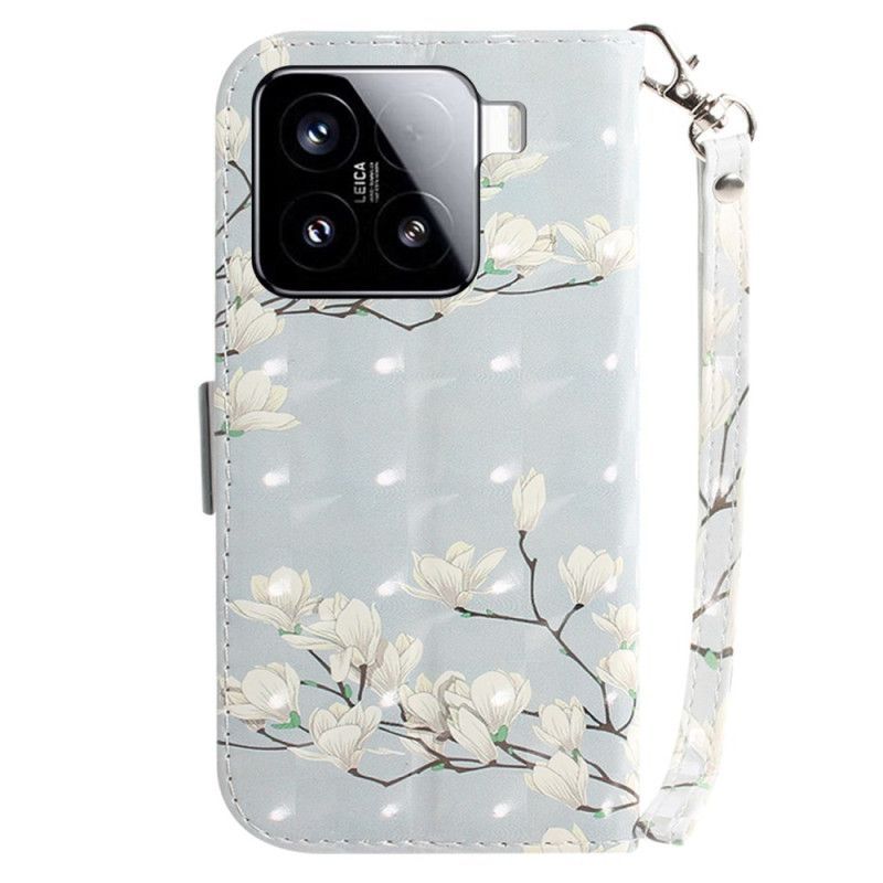 Housse Xiaomi 15 Motif Magnolias à Lanière