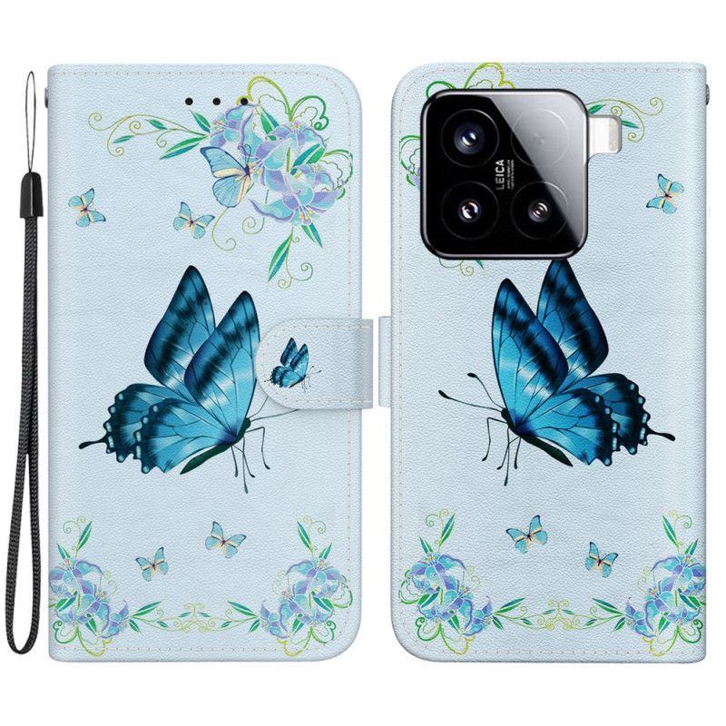 Housse Xiaomi 15 Papillons Bleus et Fleurs