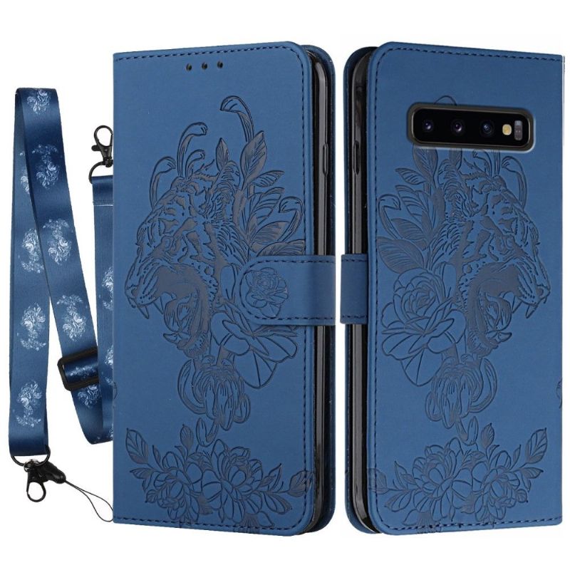Housse Samsung Galaxy S10 Plus Design Tigre + Sangle