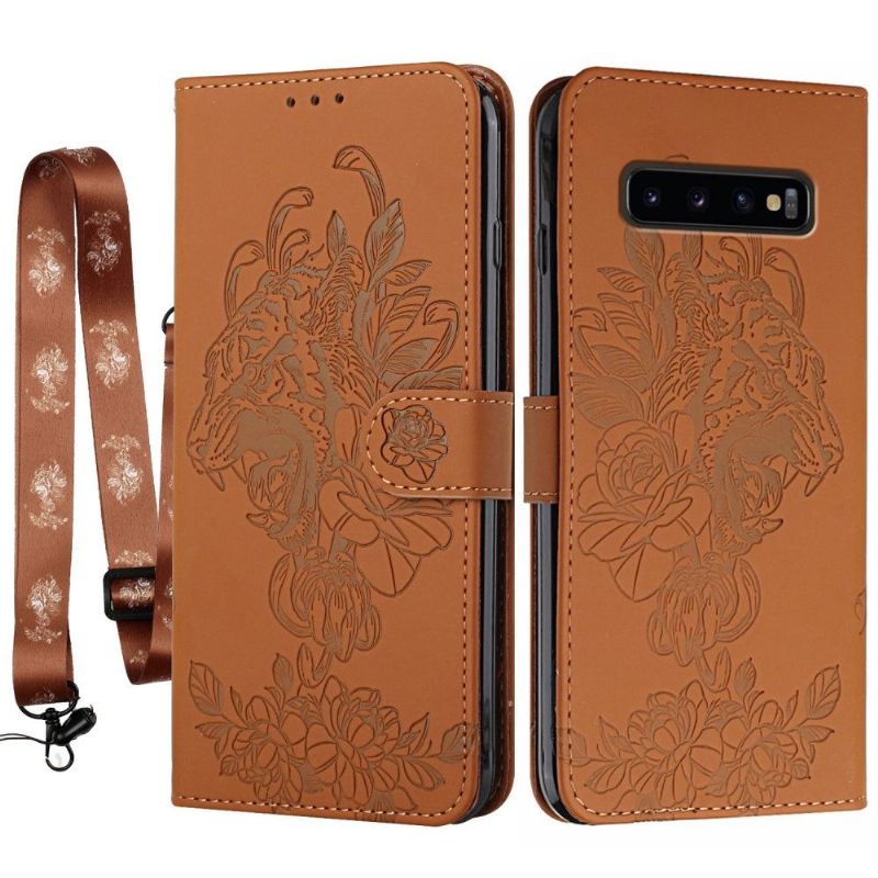Housse Samsung Galaxy S10 Plus Design Tigre + Sangle