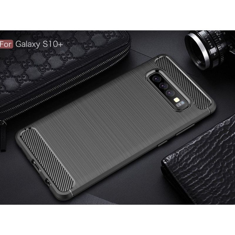 Samsung Galaxy S10 Plus - Coque gel brossé carbone