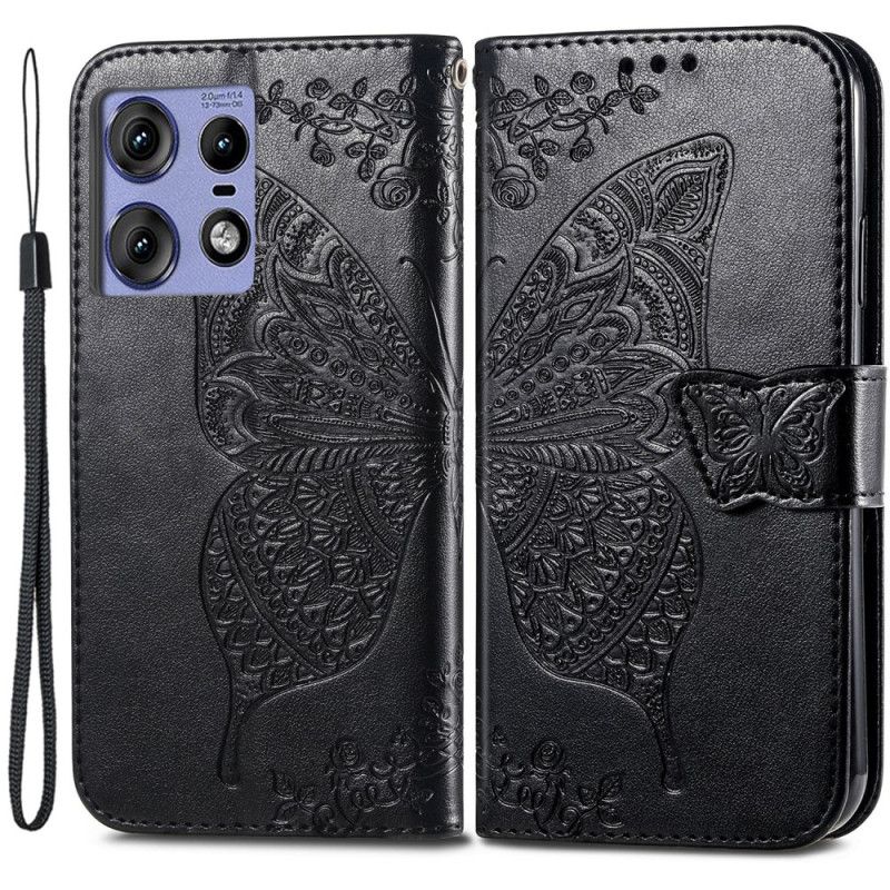 Housse Motorola Edge 50 Pro Papillon Baroque à Lanière